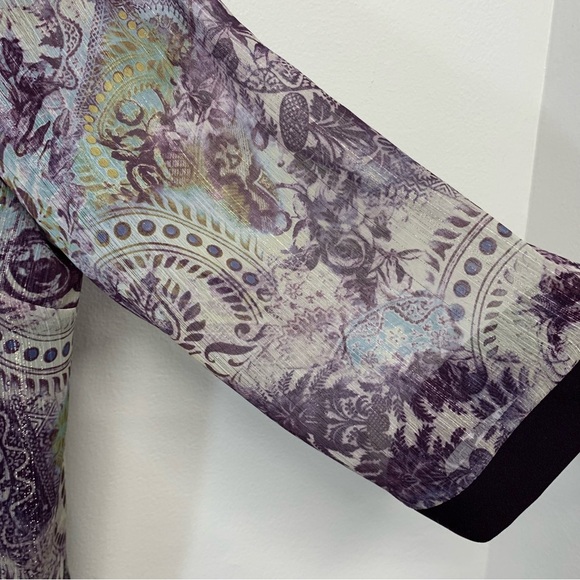 R M Richards Top Woman 18W‎  Purple Floral Faux Twin Jacket Long Line Lagenlook - Picture 4 of 10